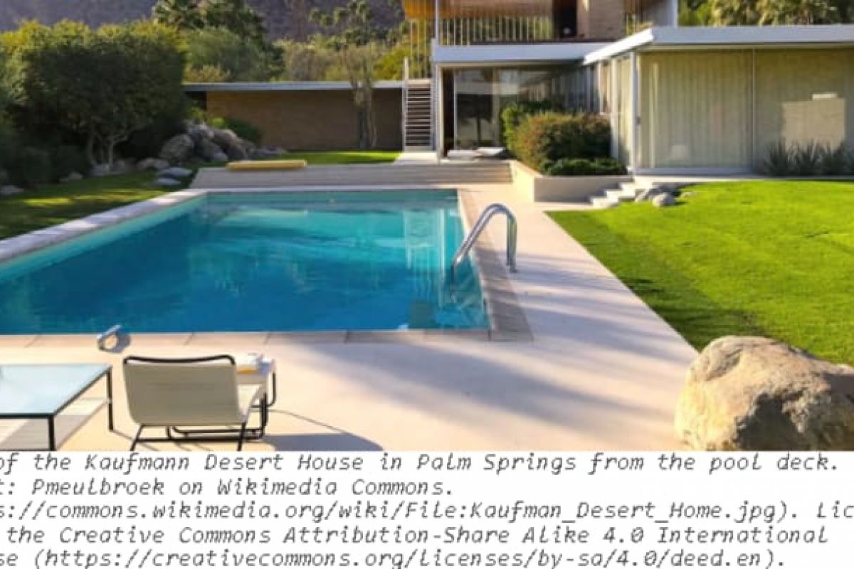 Optima Verdana luxury apartment with Modernist dream house with large windows and a pool, surrounded by grass and palm trees under clear skies.