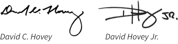 Signatures of Optima Sonoran Village developers and architects David C. Hovey and David Hovey Jr. in black ink.