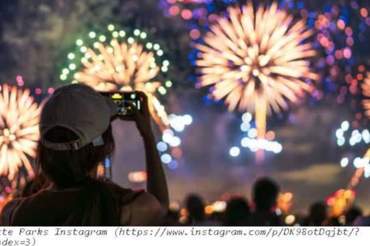 Optima Verdana luxury apartment with A person in a white cap takes a photo of colorful fireworks lighting up the Wilmette night sky, celebrating a beloved summer tradition.